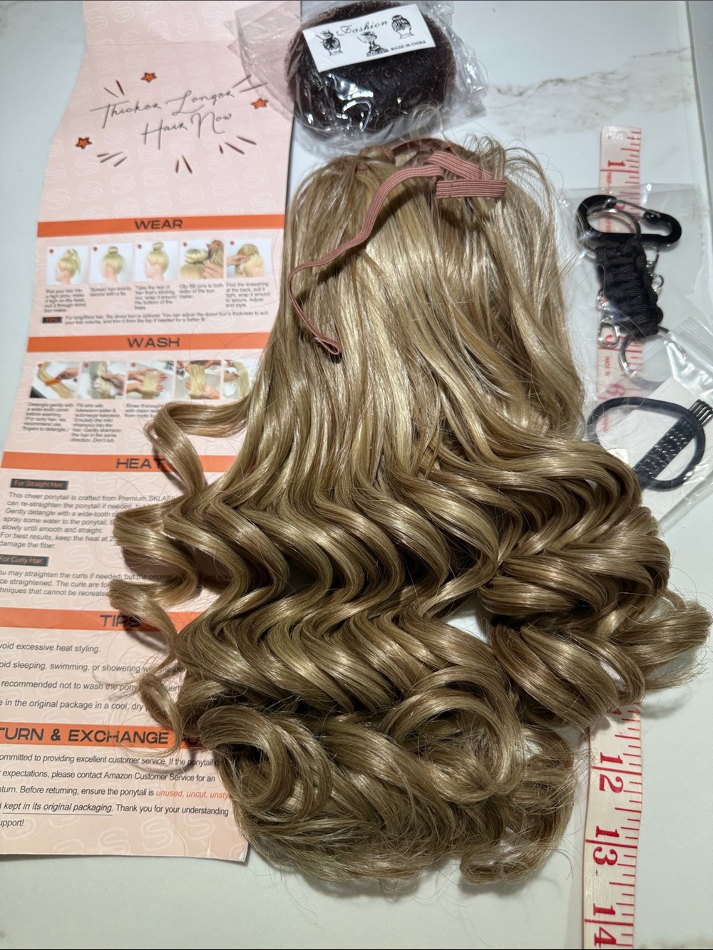 HAIR, 16” Curly Ponytail with Accessories, Medium Blonde